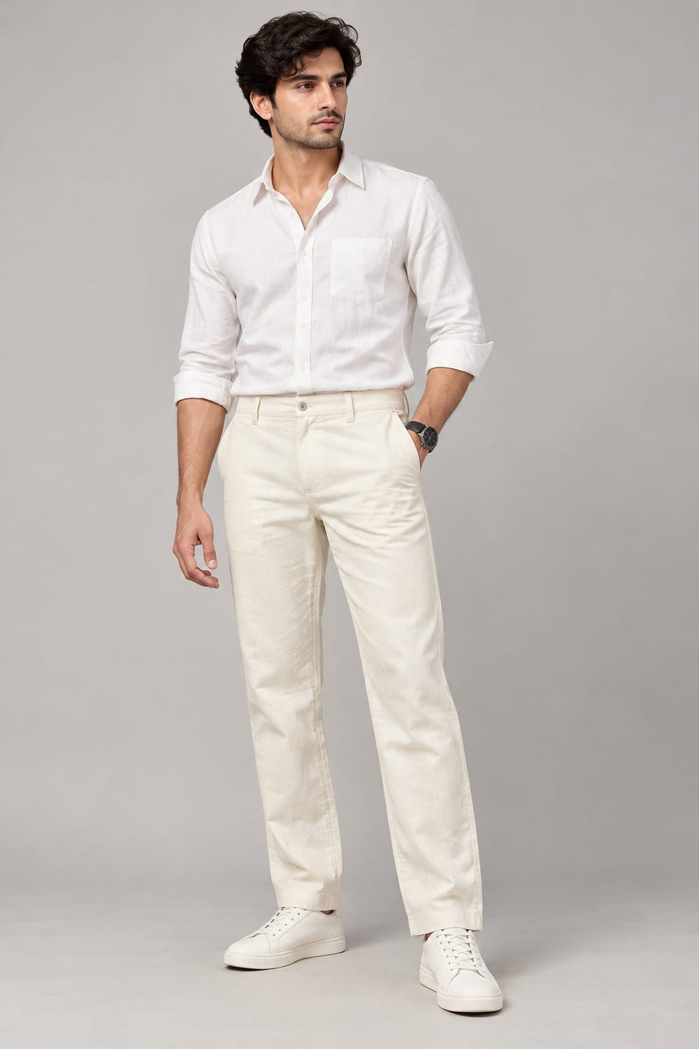 Men's Premium Cream Textured Formal Trousers for Men Copy title