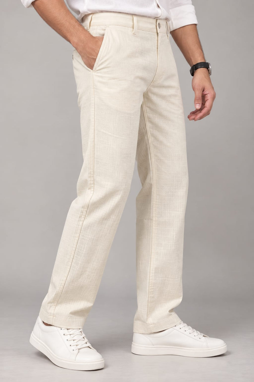 Men's Premium Cream Textured Formal Trousers for Men Copy title