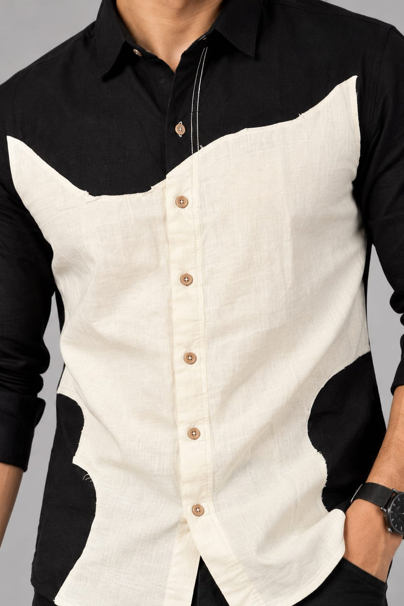 Men's Black & Cream Color Block Shirt – Modern Full Sleeve Casual Shirt Copy title