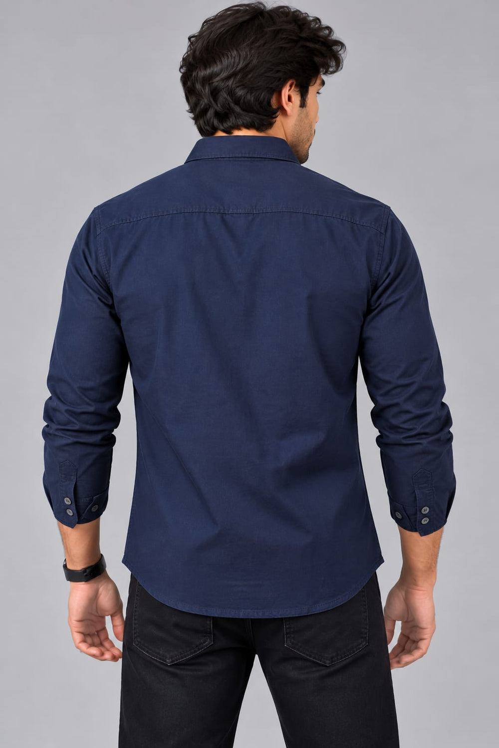 Men’s Navy Blue Utility Shirt with Graphic Print – Full Sleeve Casual Shirt