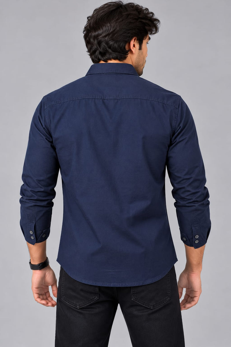 Men’s Navy Blue Utility Shirt with Graphic Print – Full Sleeve Casual Shirt