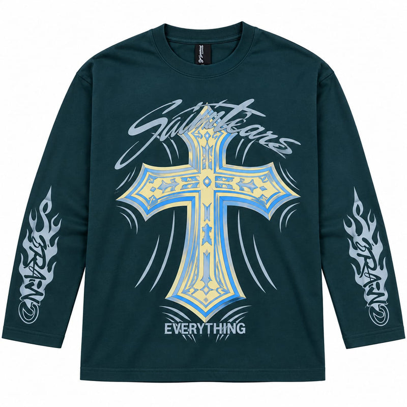 Men’s Dark Teal Graphic Long Sleeve T-Shirt