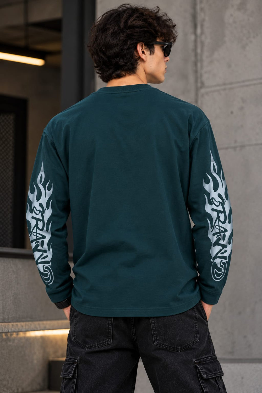 Men’s Dark Teal Graphic Long Sleeve T-Shirt