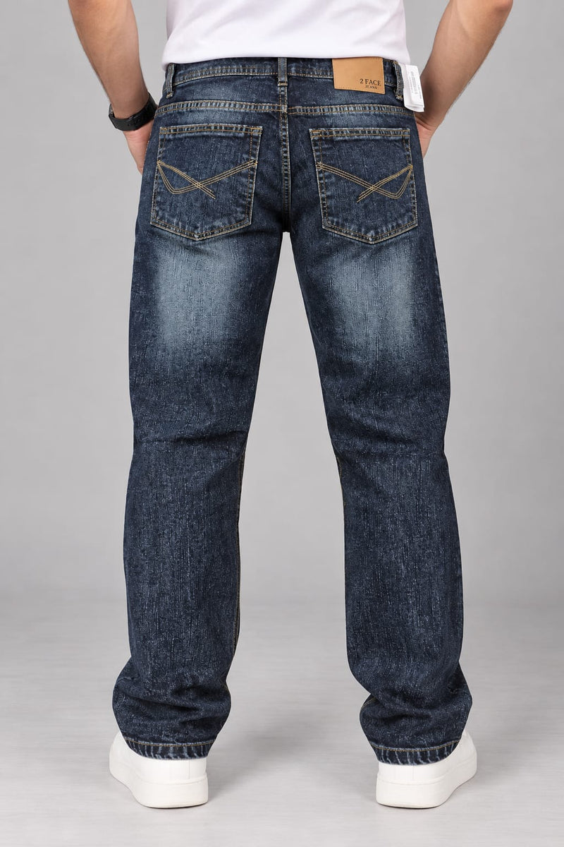 Men’s Dark Blue Washed Denim Jeans – Modern Streetwear Style