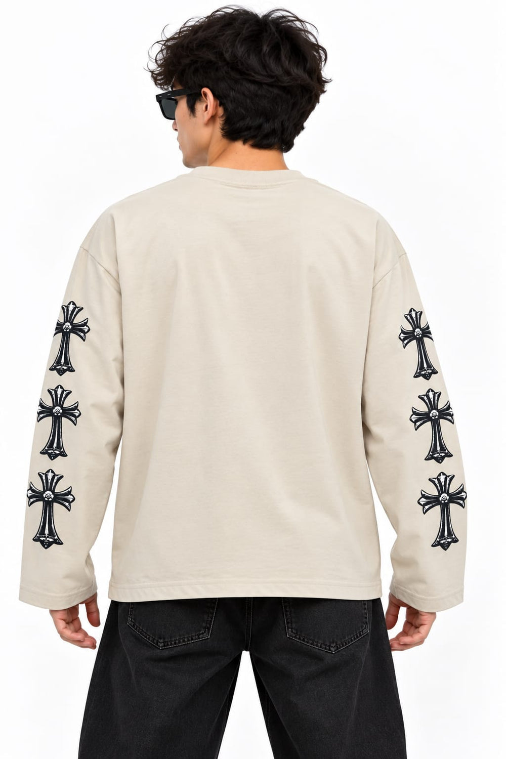 Men’s Beige Graphic Long Sleeve T-Shirt – Bold Streetwear Style